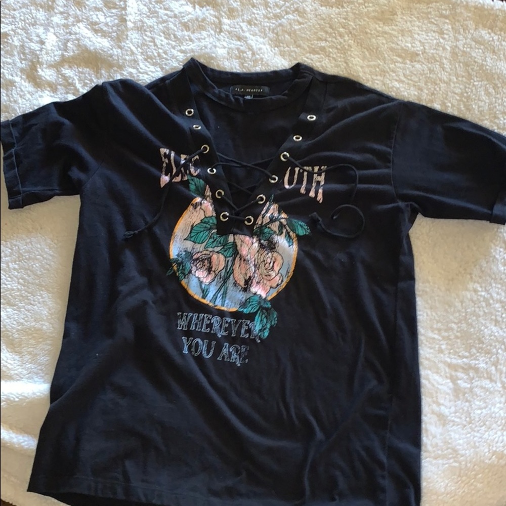 Black vneck tie up tshirt
